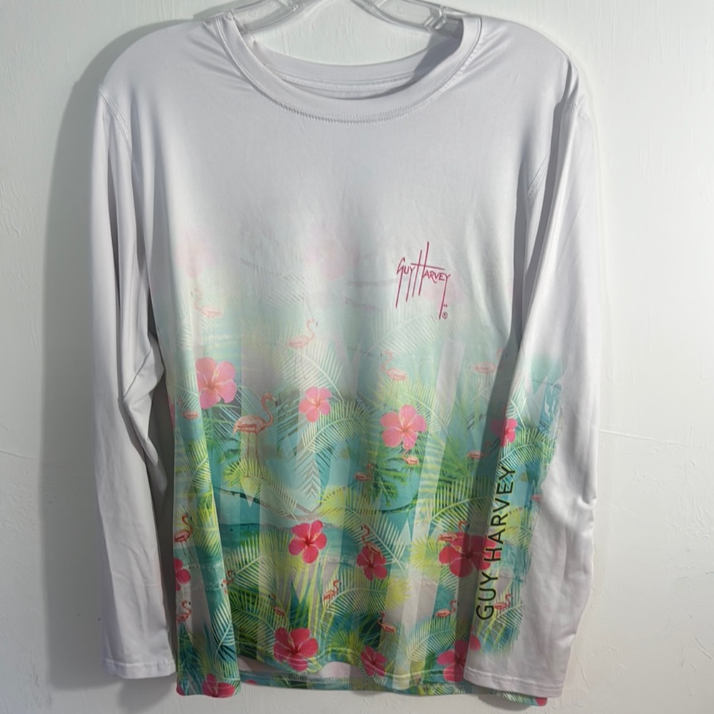 Guy Harvey Pink and White Long Sleeve Tee with Graphic Design Large NWOT